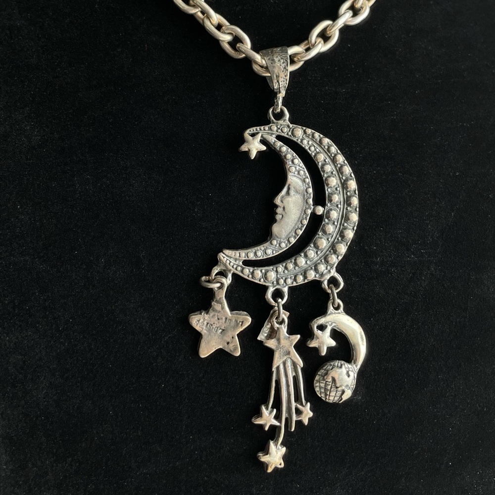 Sterling Silver Fantasy Crescent Moon Star Comet World Necklace